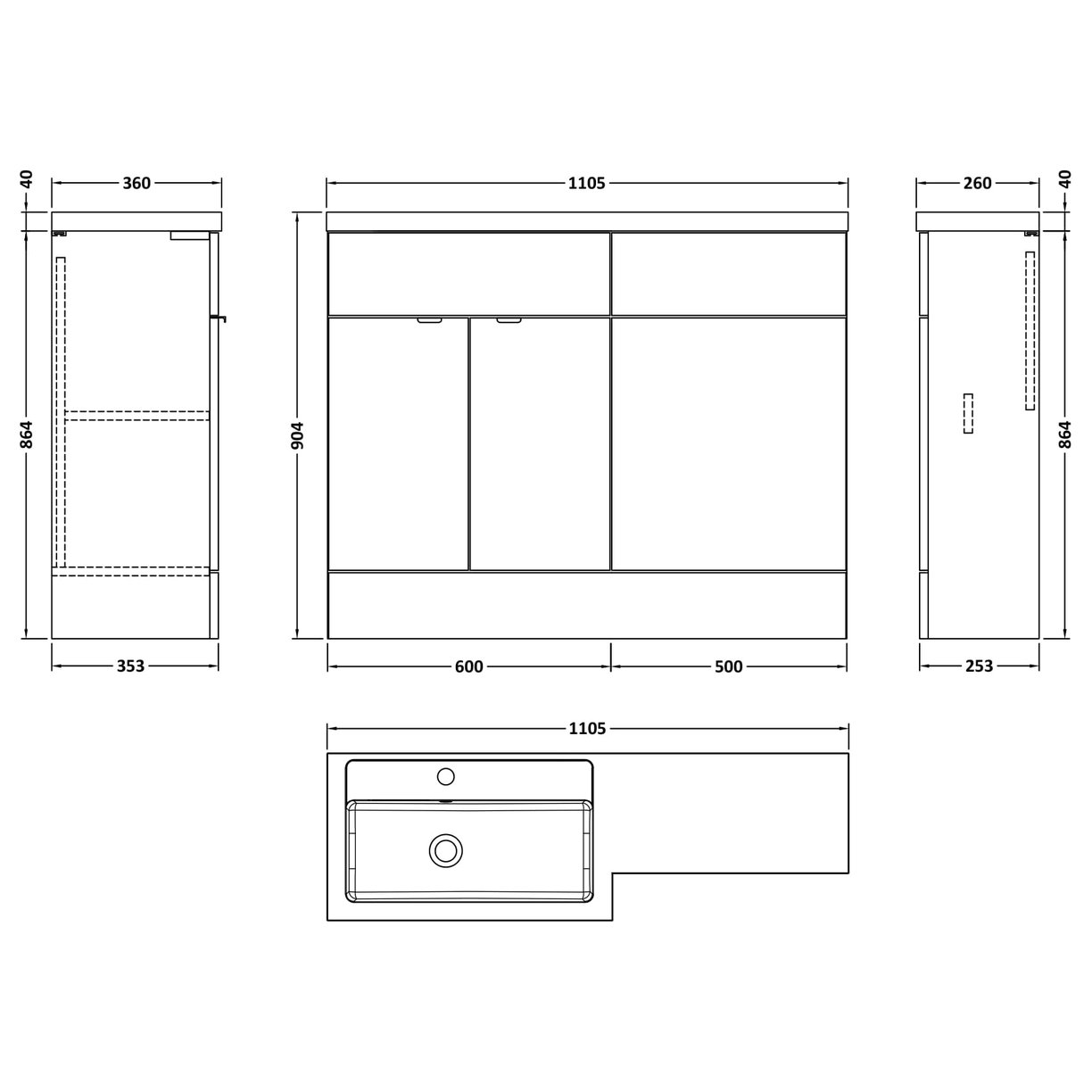 1100Mm Combination - Fd - Lh - Gloss White