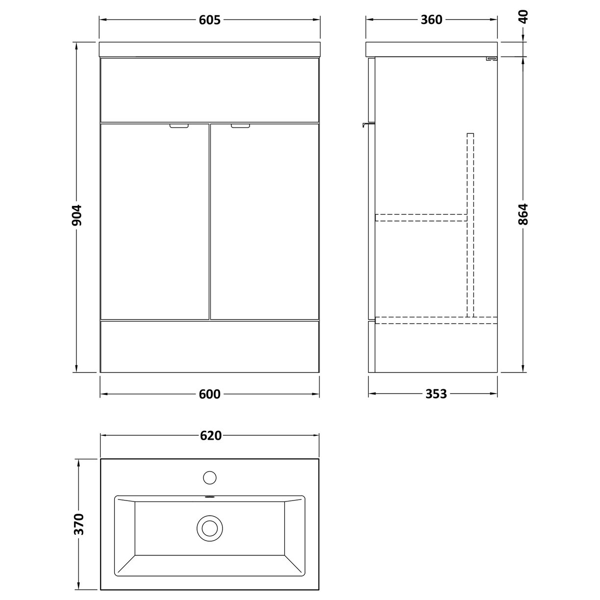 600Mm Fd Vanity Unit & Basin - Gloss White