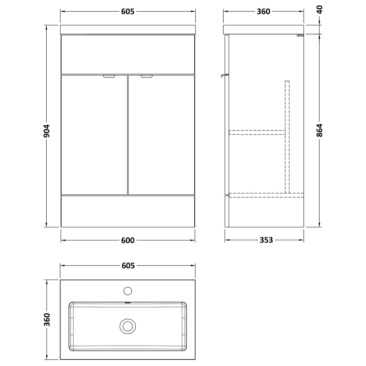 600Mm Fd Vanity Unit & Basin - Gloss White
