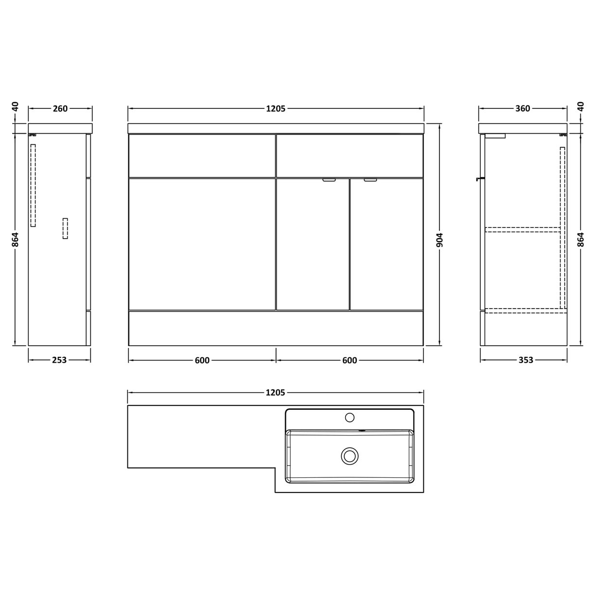 1200Mm Combination - Fd Option 1 - Rh - Gloss White