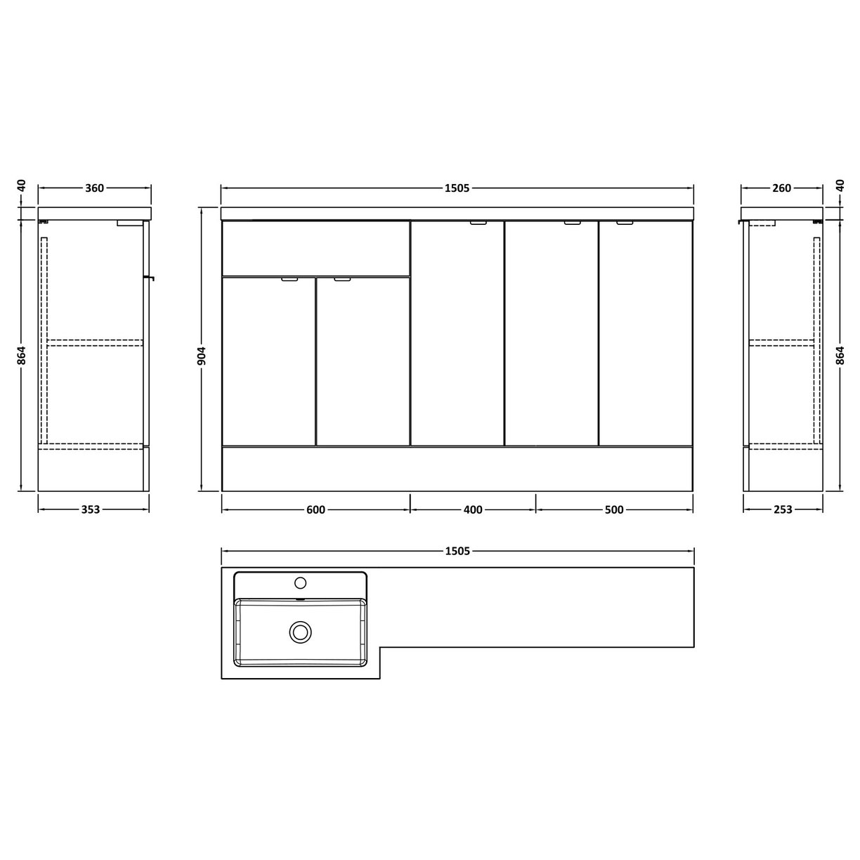 1500Mm Combination - Fd Option 3 - Lh - Gloss White