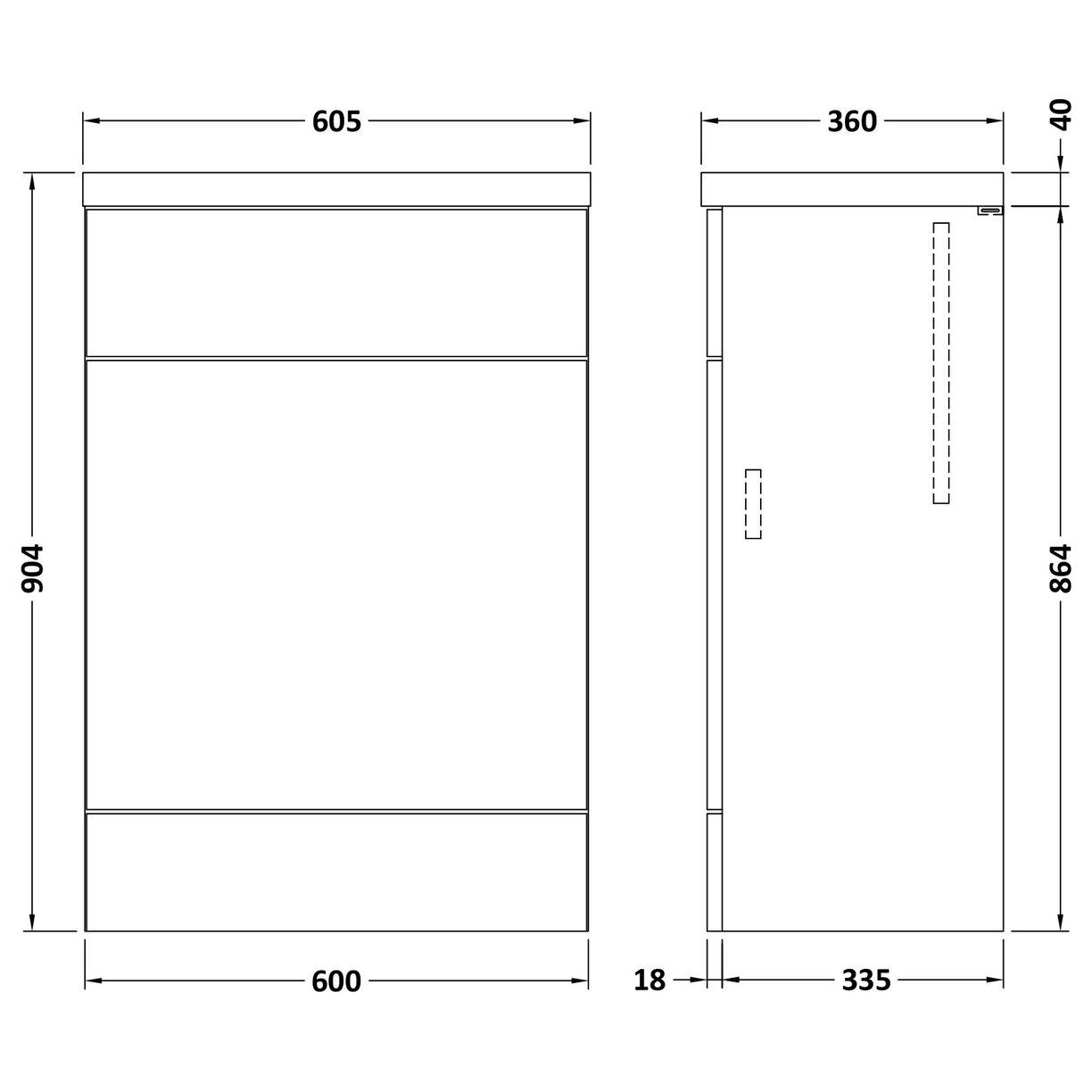 600Mm Fd Wc Unit & Polymarble Top - Gloss White