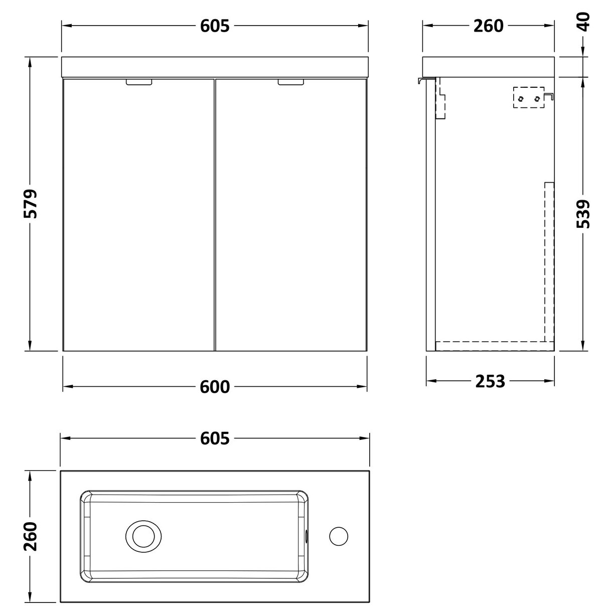 600Mm Vanity Unit & Basin - Gloss White