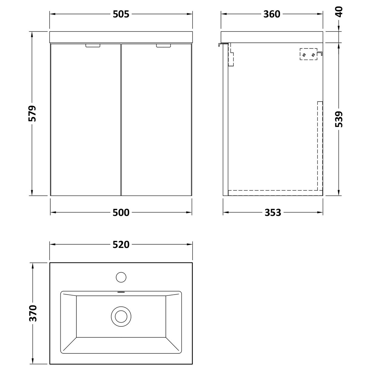 500 2-Door Wall Hung Unit & Basin - Gloss White