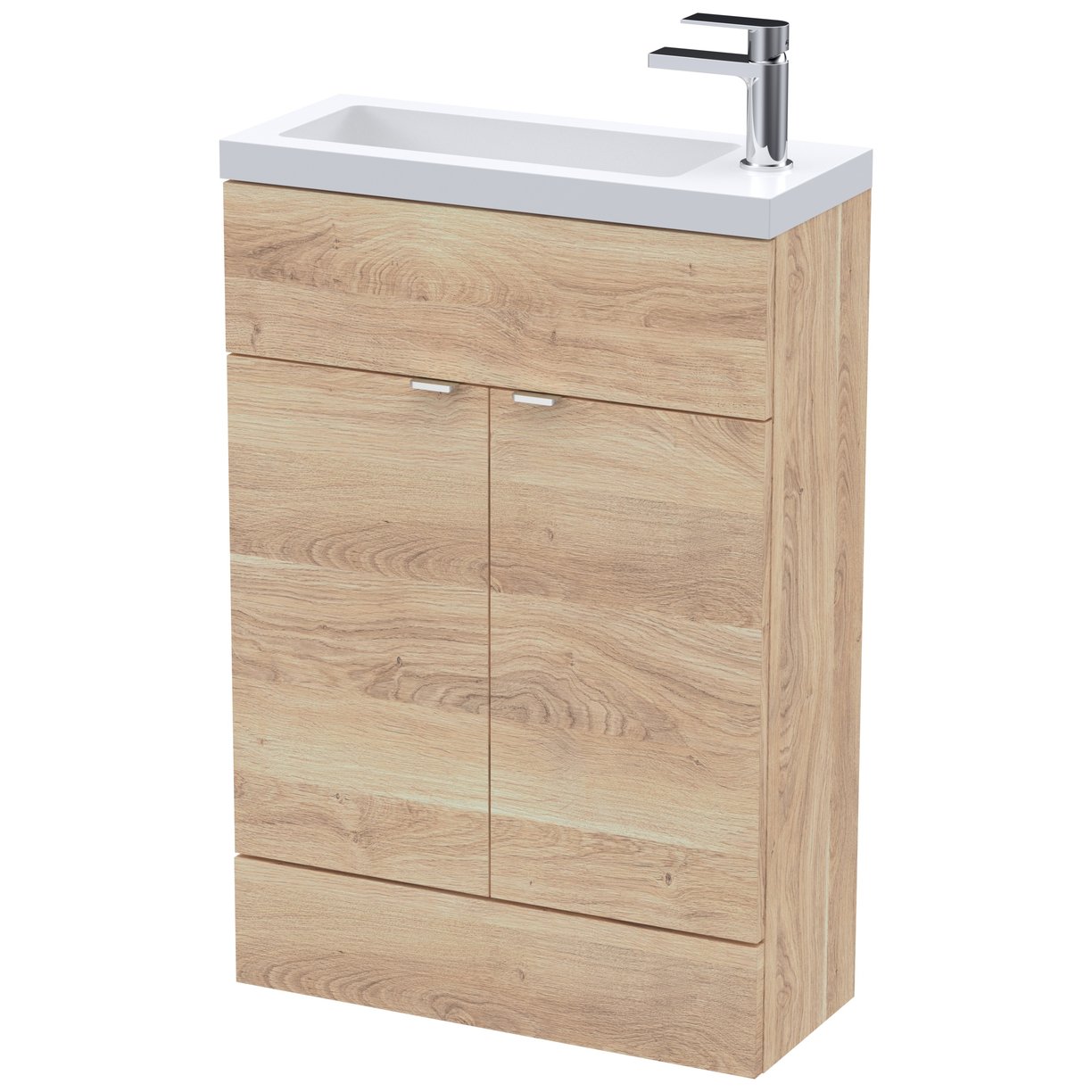 600Mm Compact Vanity Unit & Basin - Bleached Oak
