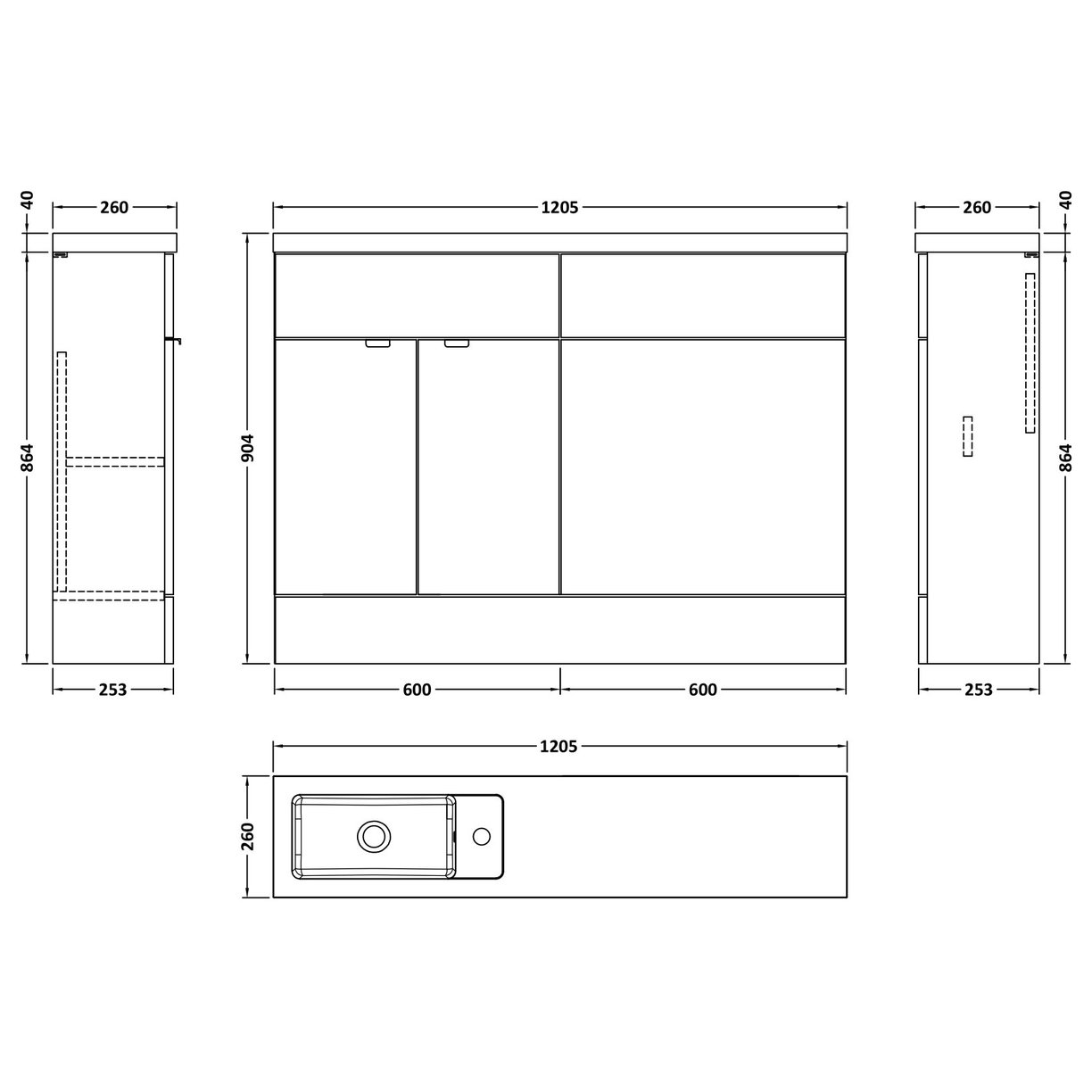 1200Mm Combination - Compact Option 1 - Bleached Oak