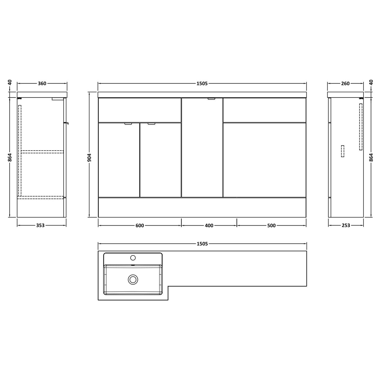 1500Mm Combination - Fd Option 2 - Lh - Bleached Oak
