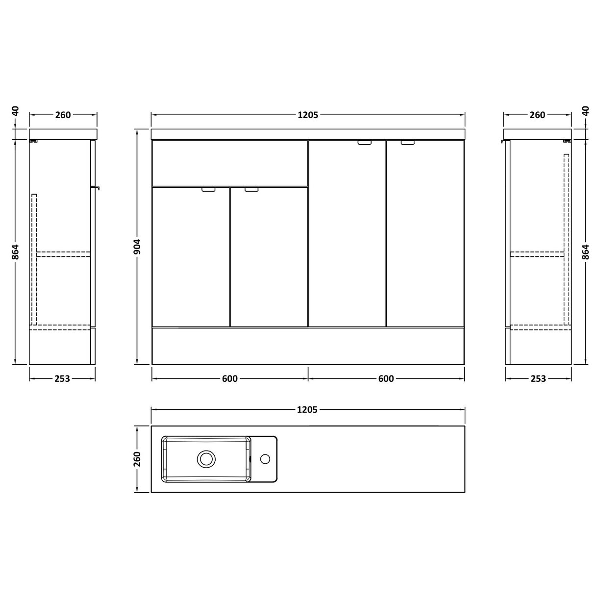 1200Mm Combination - Compact Option 2 - Bleached Oak