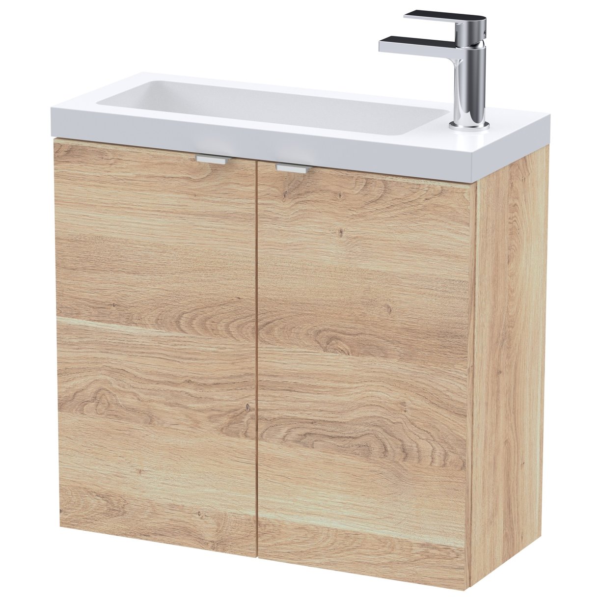 600 2-Door Wall Hung Unit & Basin - Bleached Oak