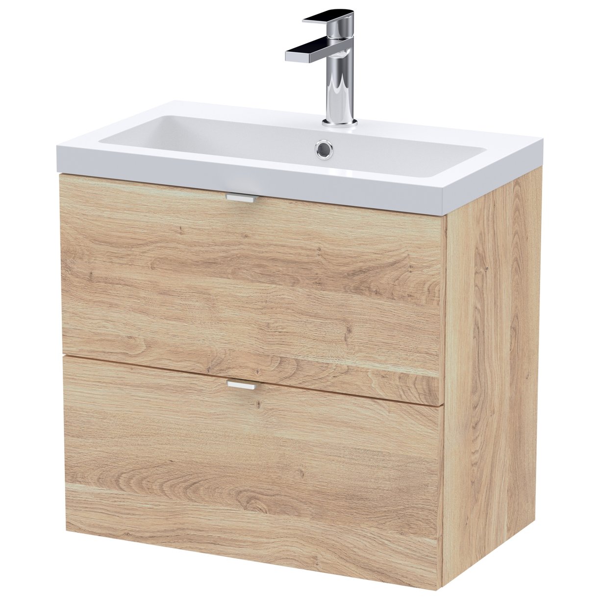 600 Wall Hung 2-Drawer Unit & Basin - Bleached Oak