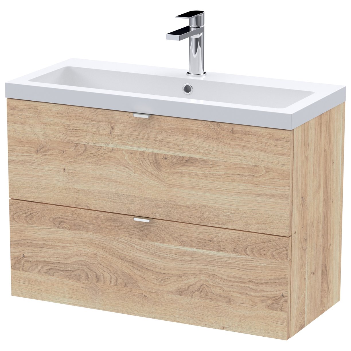 800 Wall Hung 2-Drawer Unit & Basin - Bleached Oak