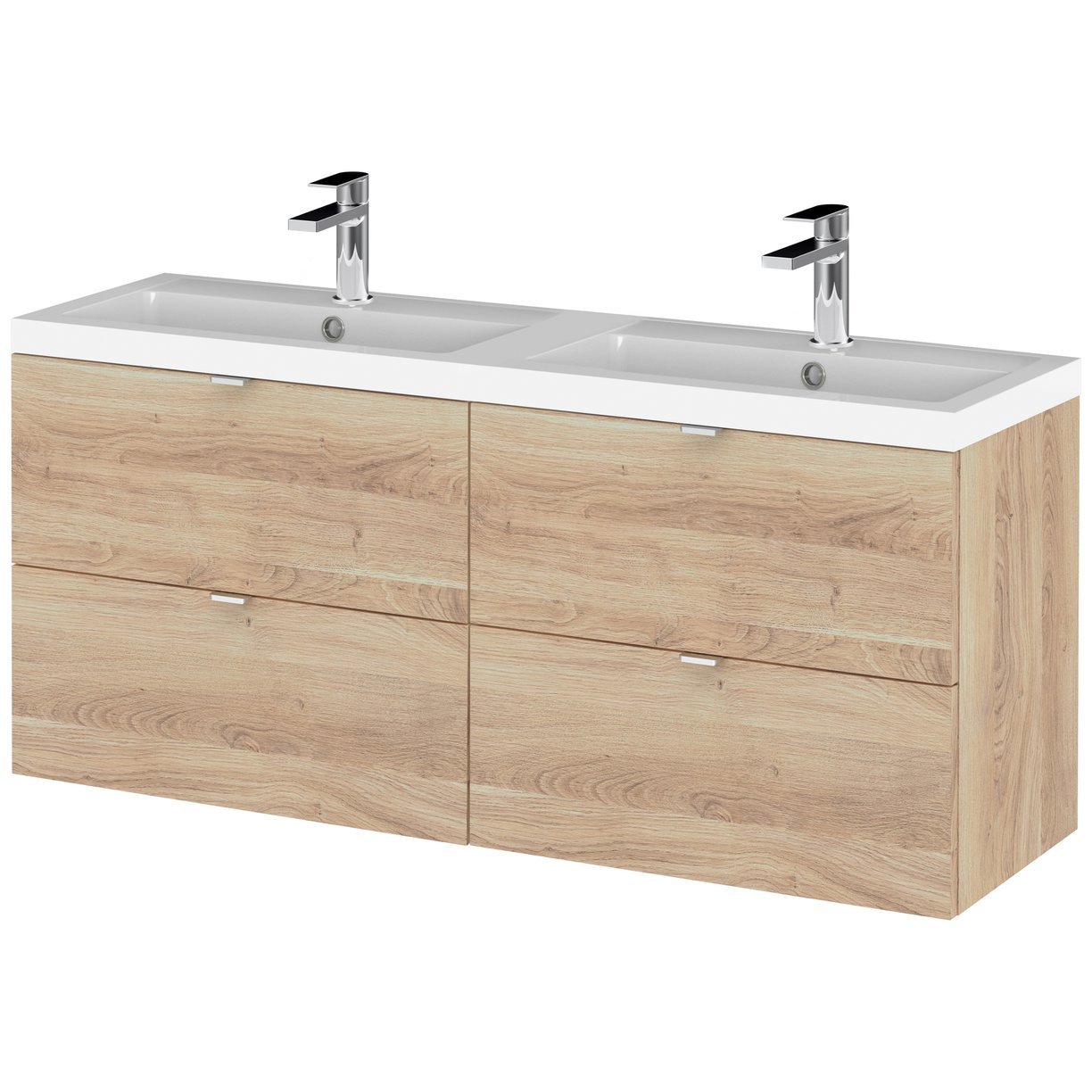 1200 Wh 4-Drawer Vanity W/Double Basin - Bleached Oak