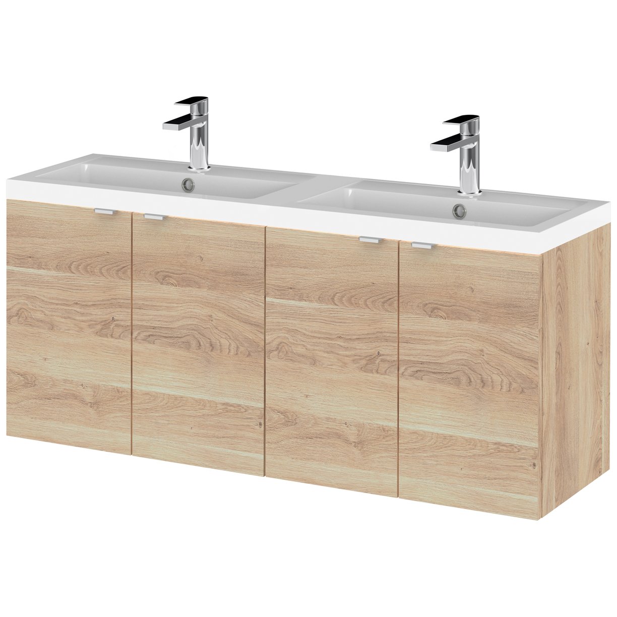 1200 Wh 4-Door Vanity W/Double Basin - Bleached Oak