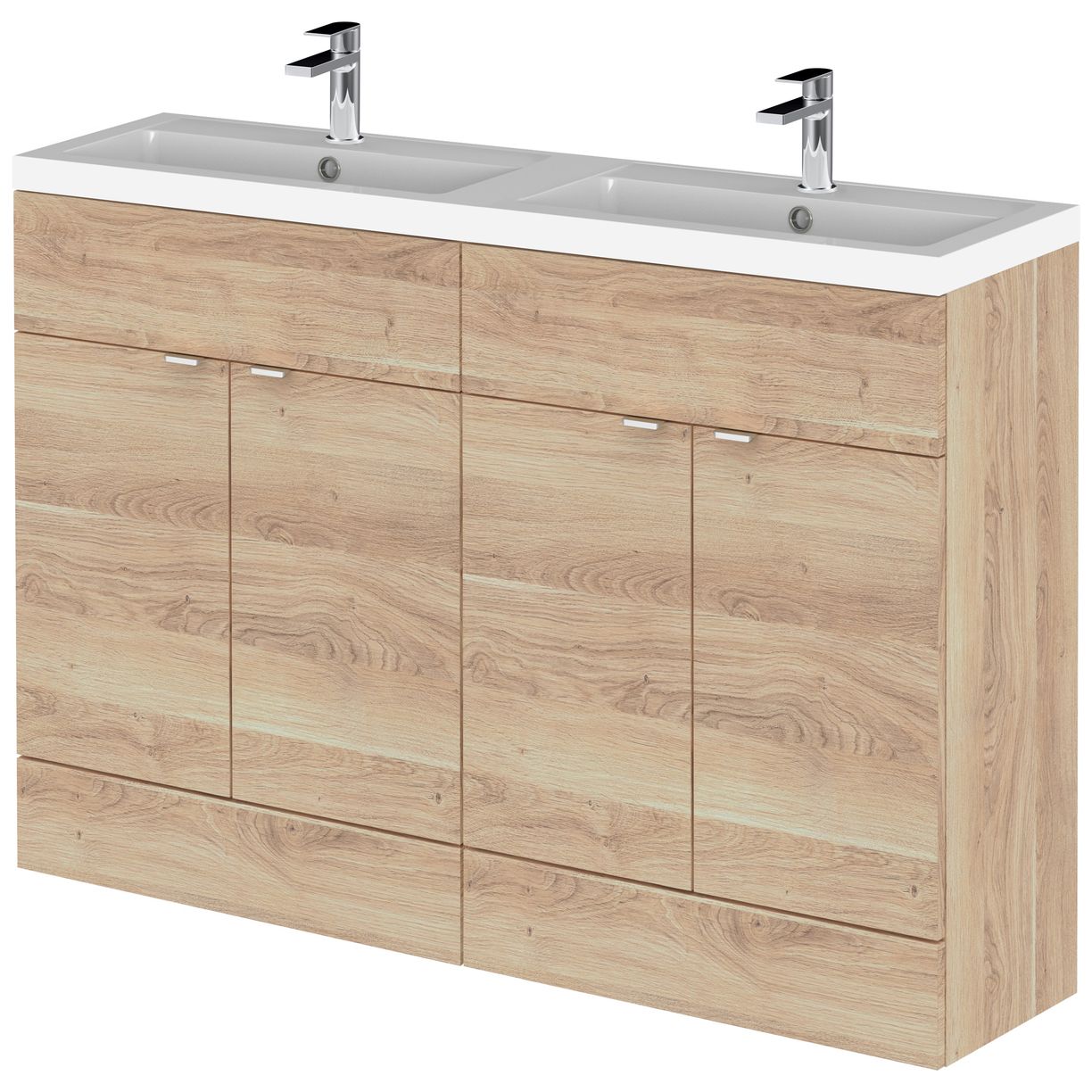 1200 Fs 4-Door Vanity W/Double Basin - Bleached Oak