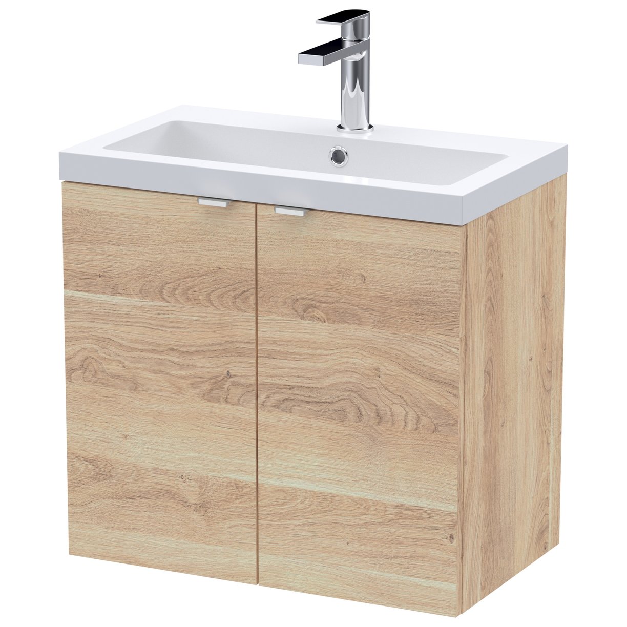 600 2-Door Wall Hung Unit & Basin - Bleached Oak