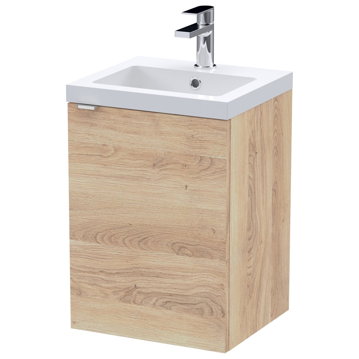 400 1-Door Wall Hung Unit & Basin - Bleached Oak