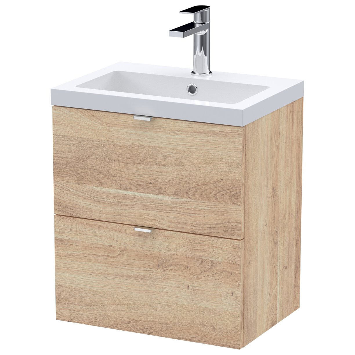 500 2-Drawer Wall Hung Unit & Basin - Bleached Oak