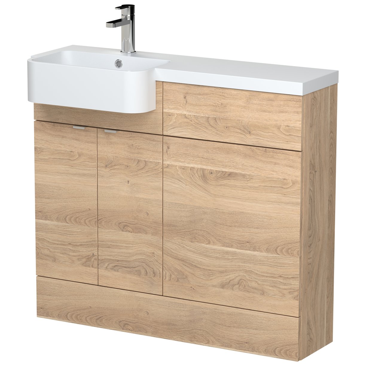1000 Round Semi Rec Vanity & Wc Unit Lh - Bleached Oak