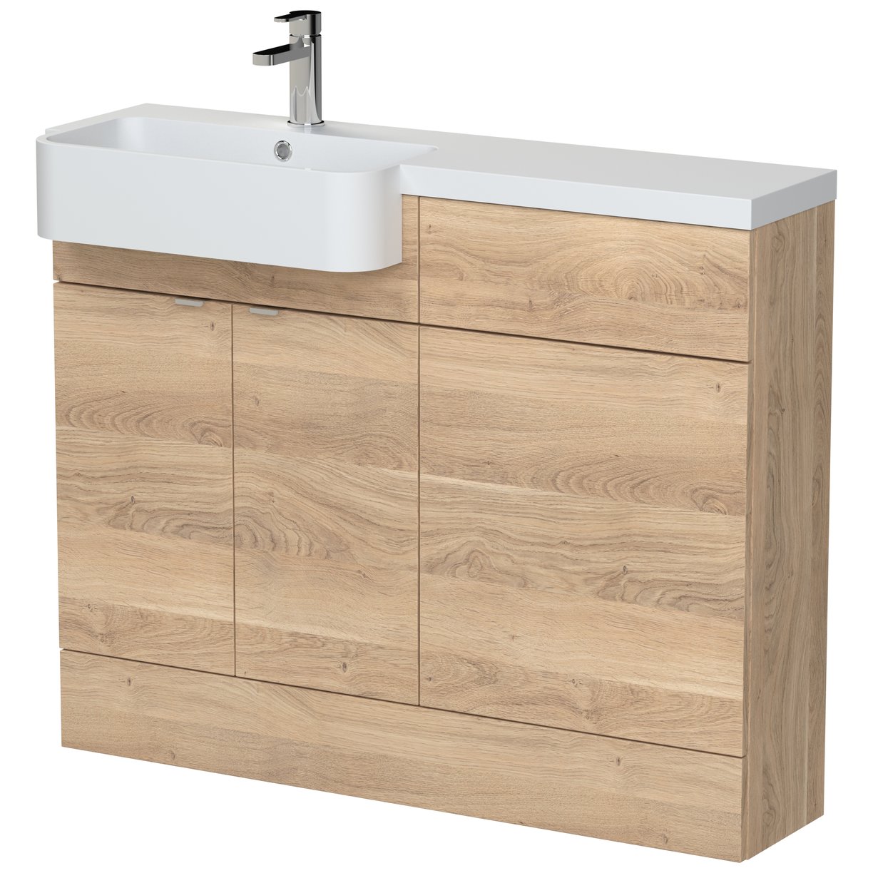 1100 Round Semi Rec Vanity & Wc Unit Lh - Bleached Oak