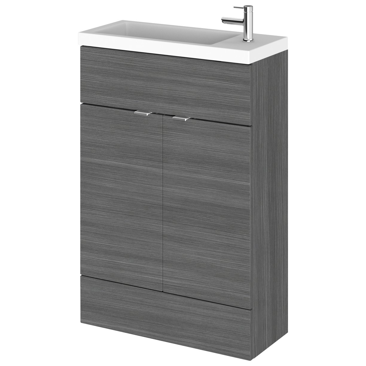 600Mm Compact Vanity Unit & Basin - Grey Woodgrain