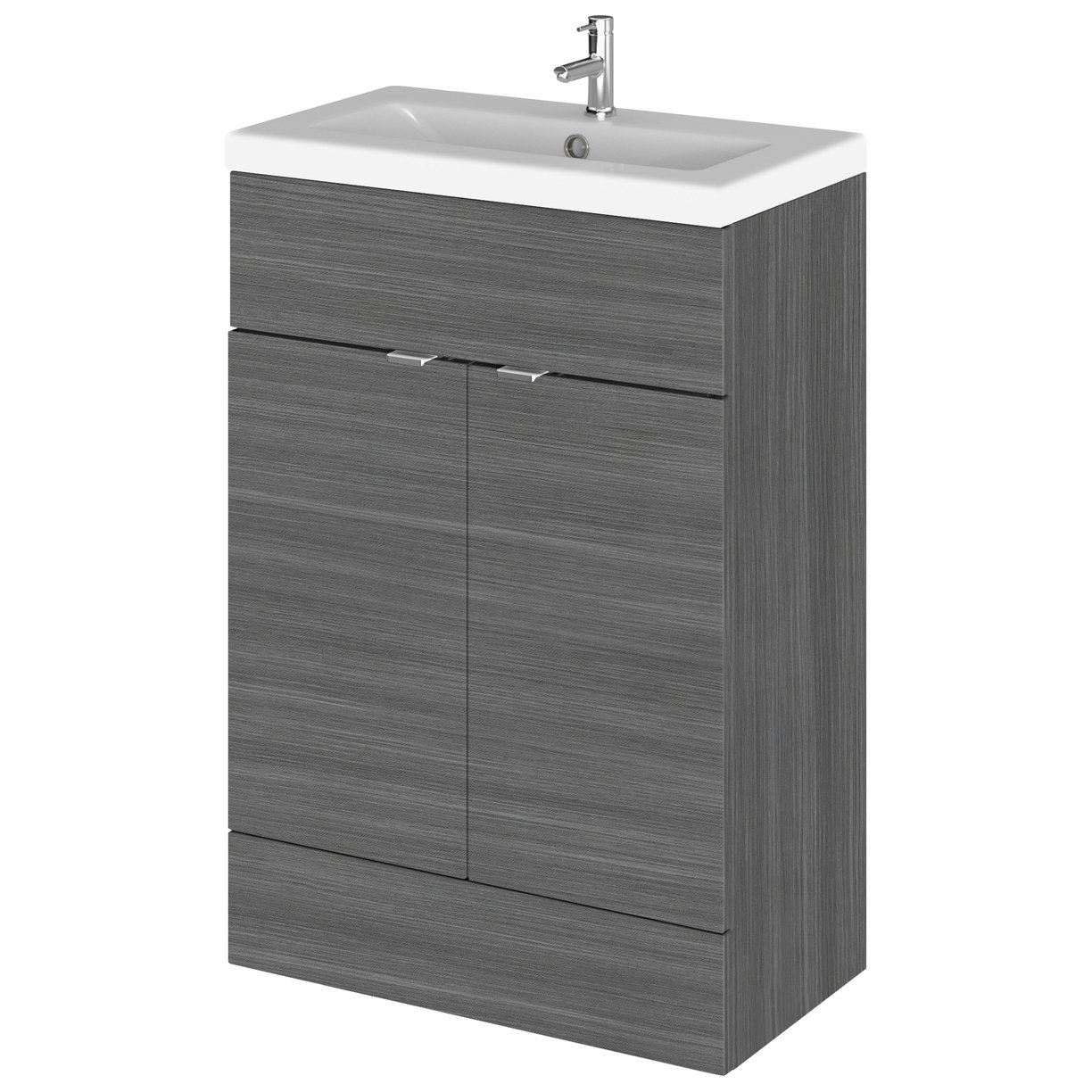 600Mm Fd Vanity Unit & Basin - Grey Woodgrain