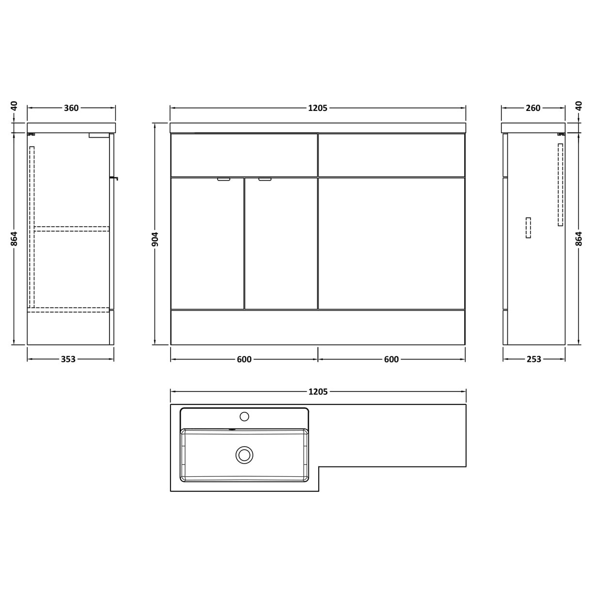 1200Mm Combination - Fd Option 1 - Lh - Grey Woodgrain