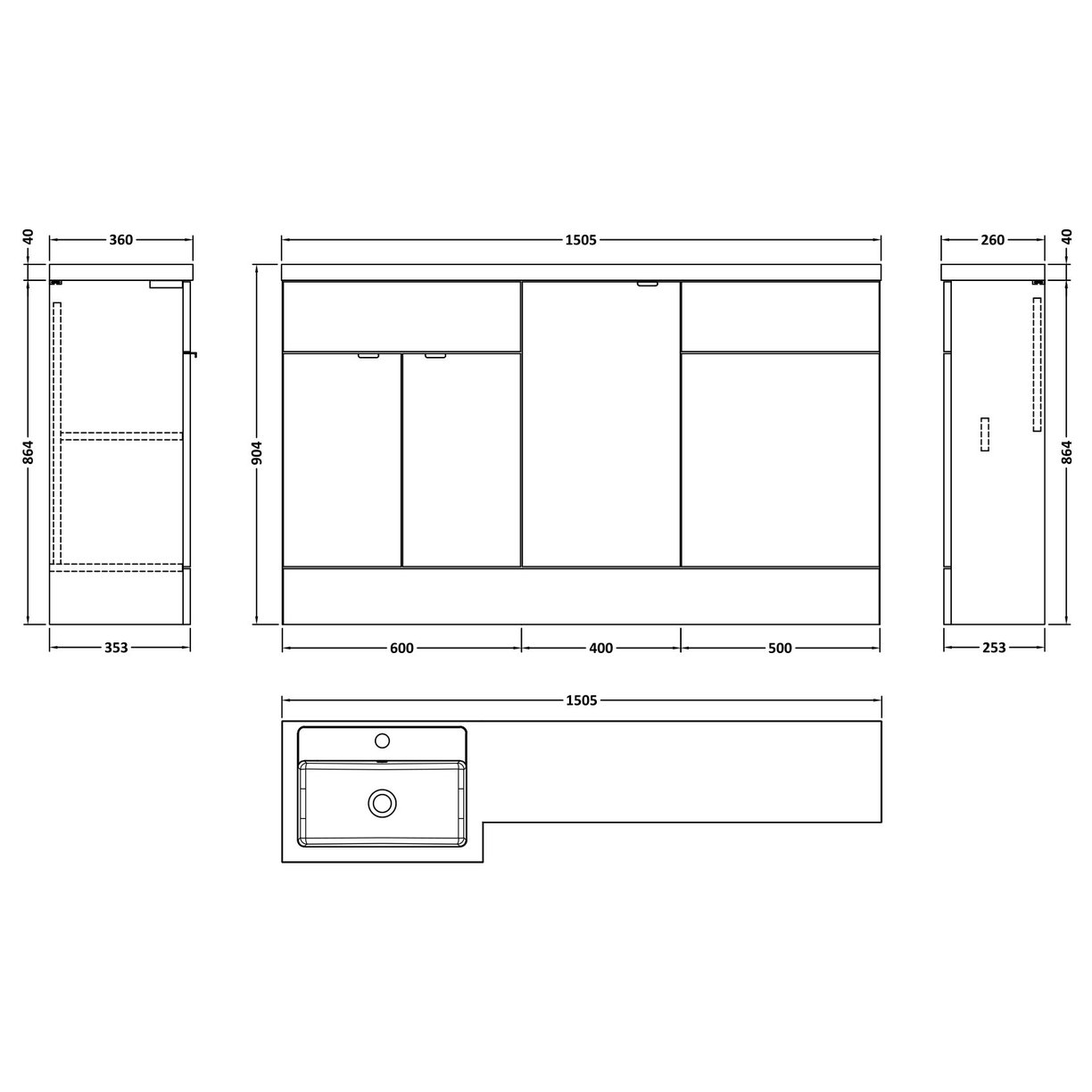 1500Mm Combination - Fd Option 1 - Lh - Grey Woodgrain
