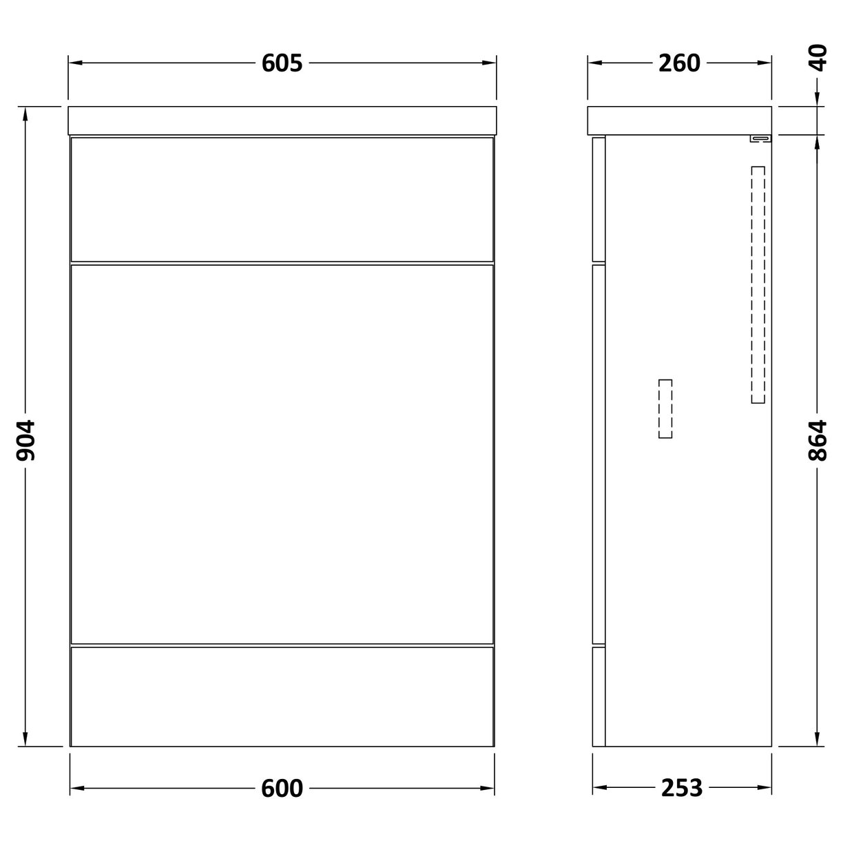 600Mm Compact Wc Unit & Polymarble Top - Grey Woodgrain