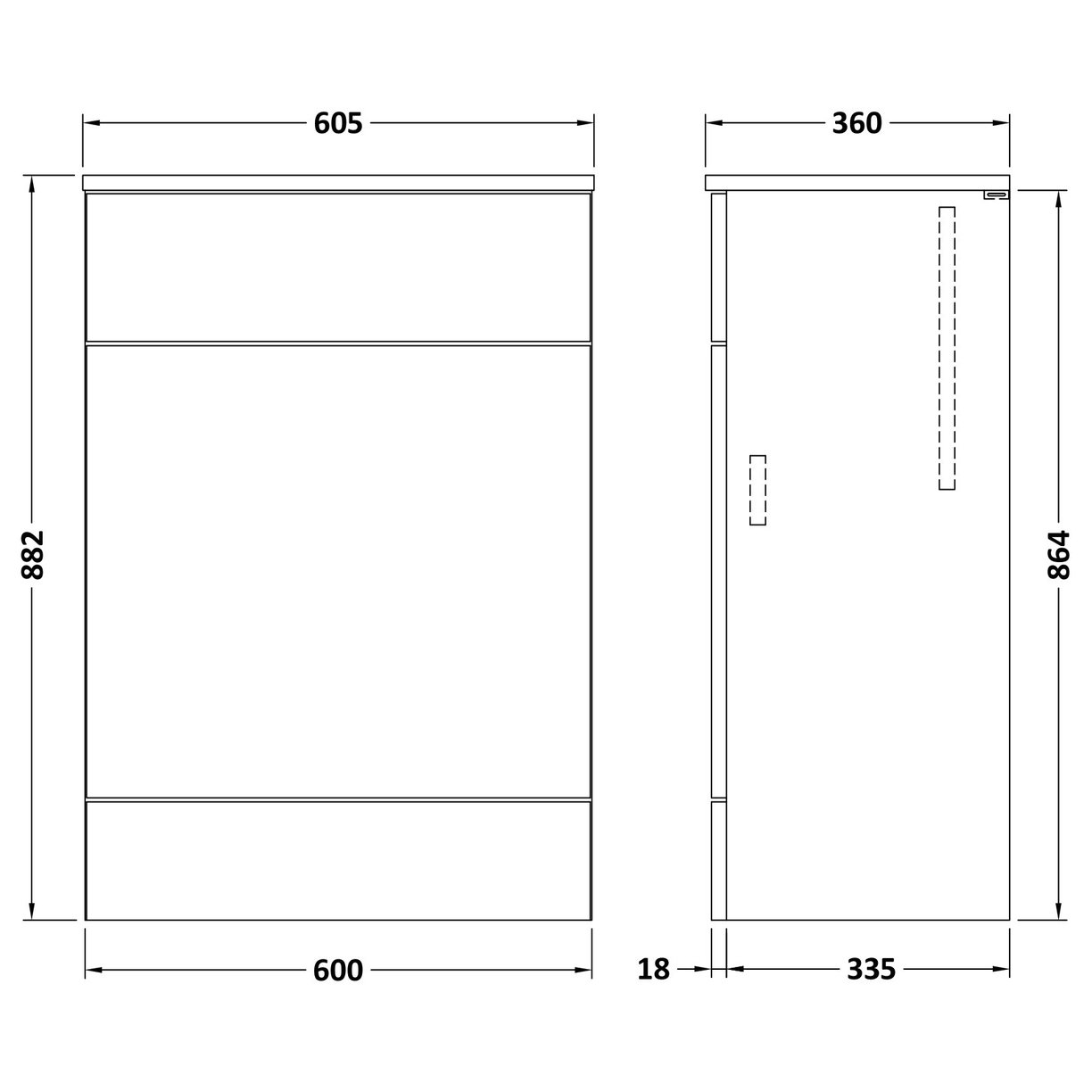 600 Wc Unit (355Mm Deep)       - Grey Woodgrain