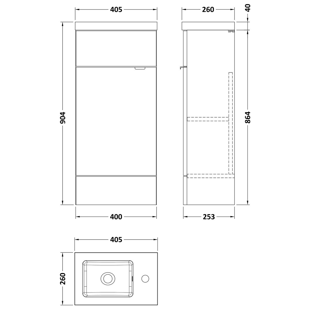 400Mm Compact Vanity Unit & Basin - Grey Woodgrain