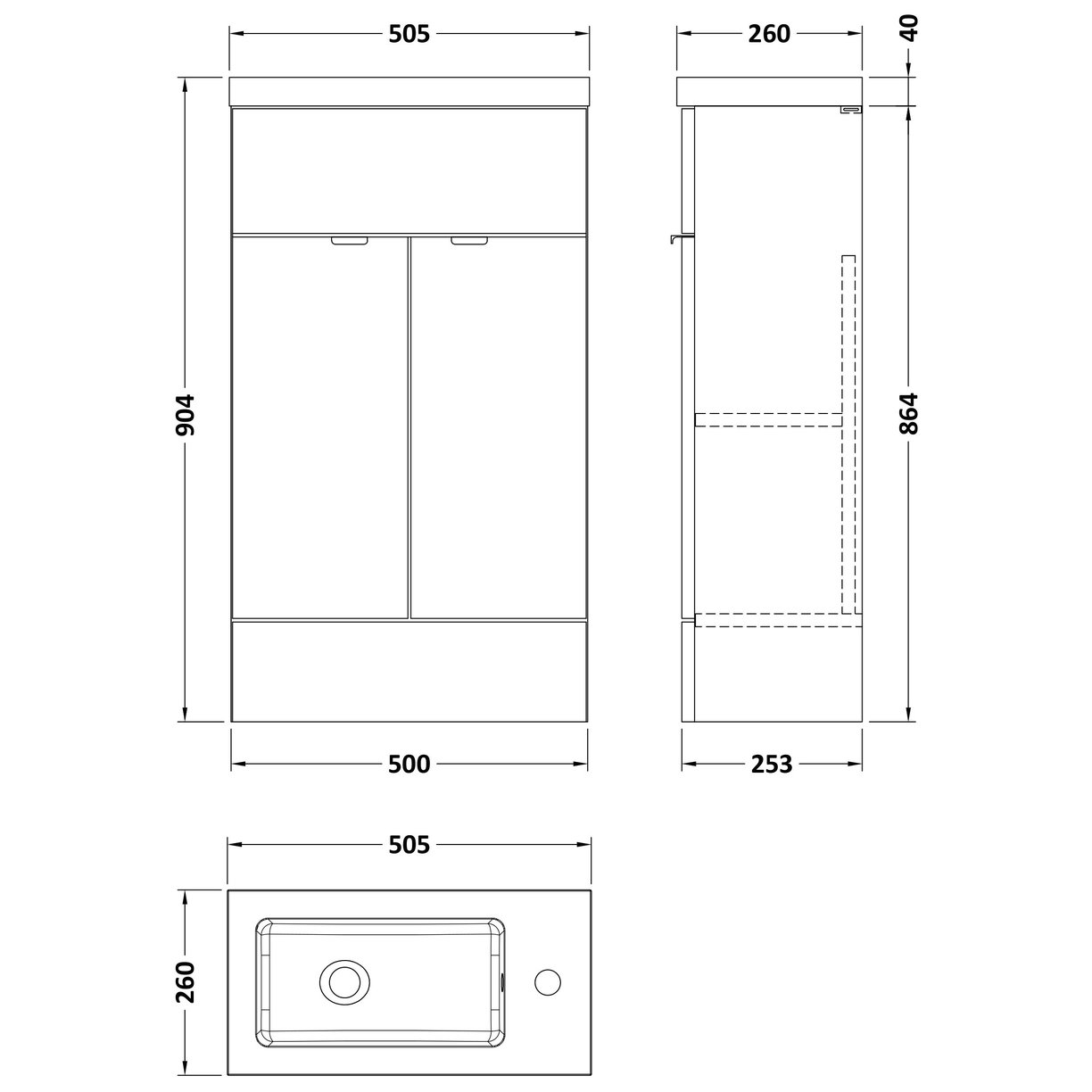 500Mm Compact Vanity Unit & Basin - Grey Woodgrain