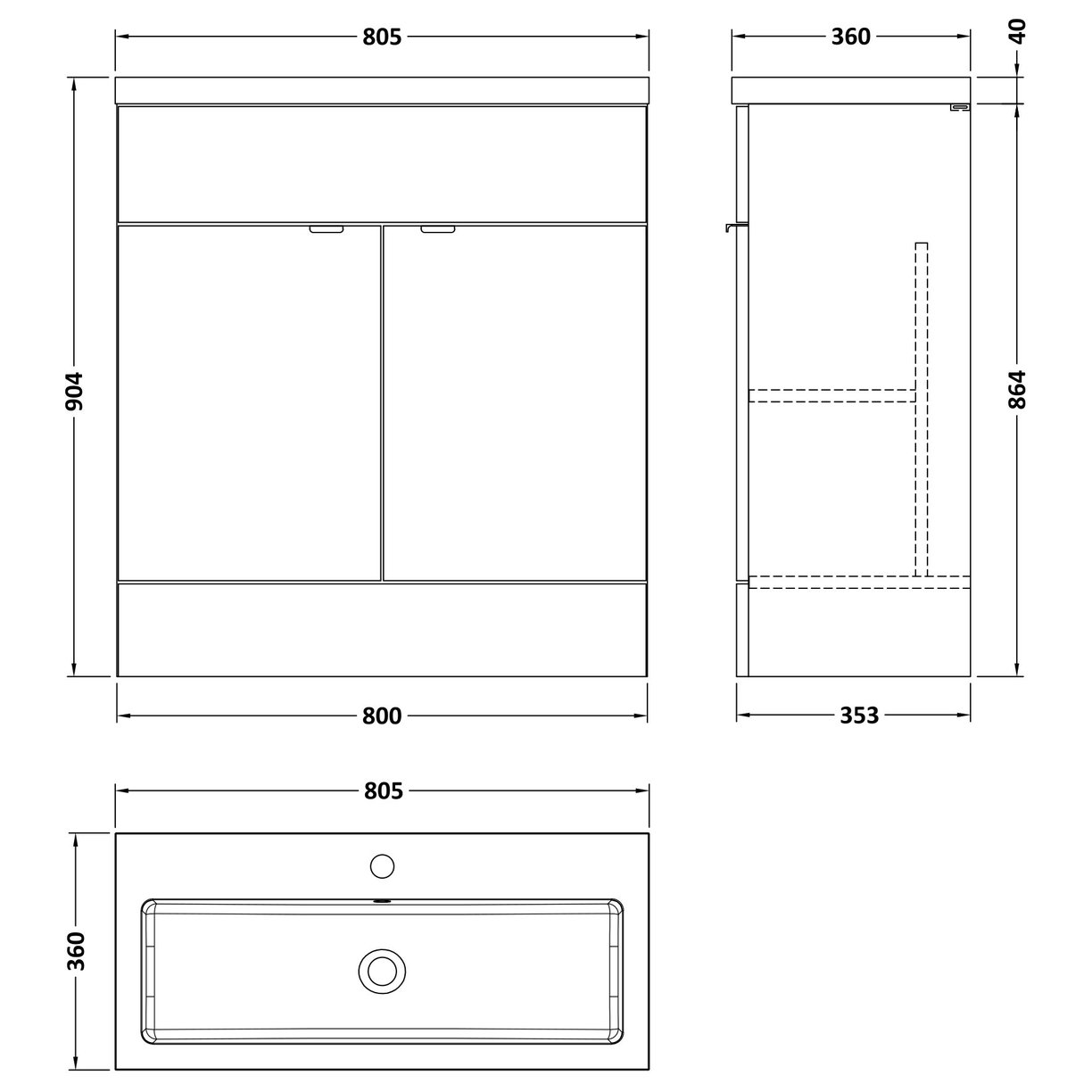 800Mm Fd Vanity Unit & Basin - Grey Woodgrain