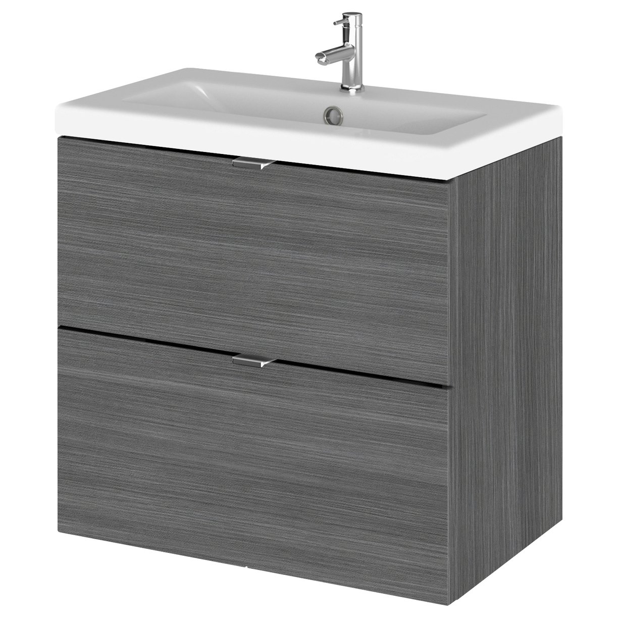 600 Wall Hung 2-Drawer Unit & Basin - Grey Woodgrain