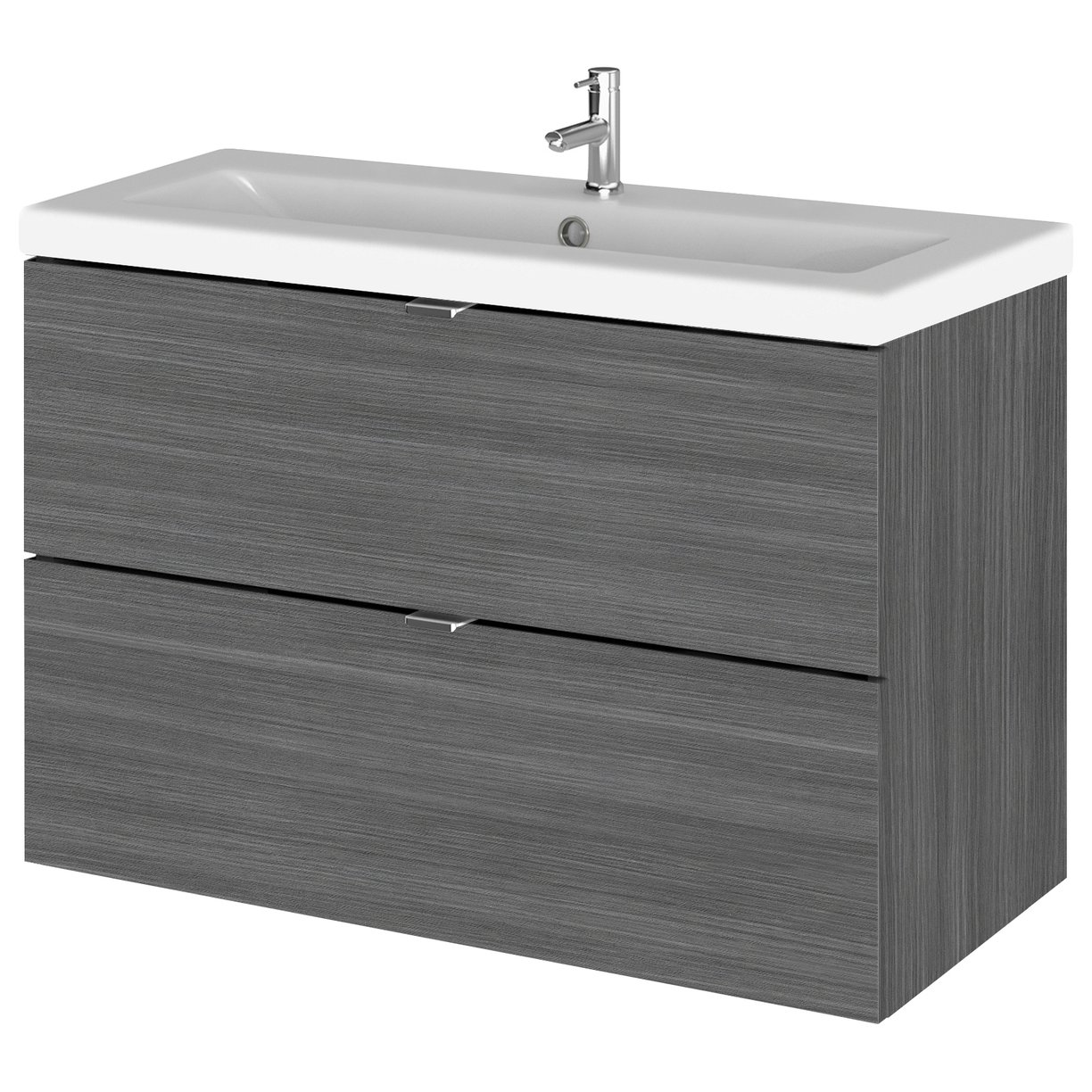 800 Wall Hung 2-Drawer Unit & Basin - Grey Woodgrain