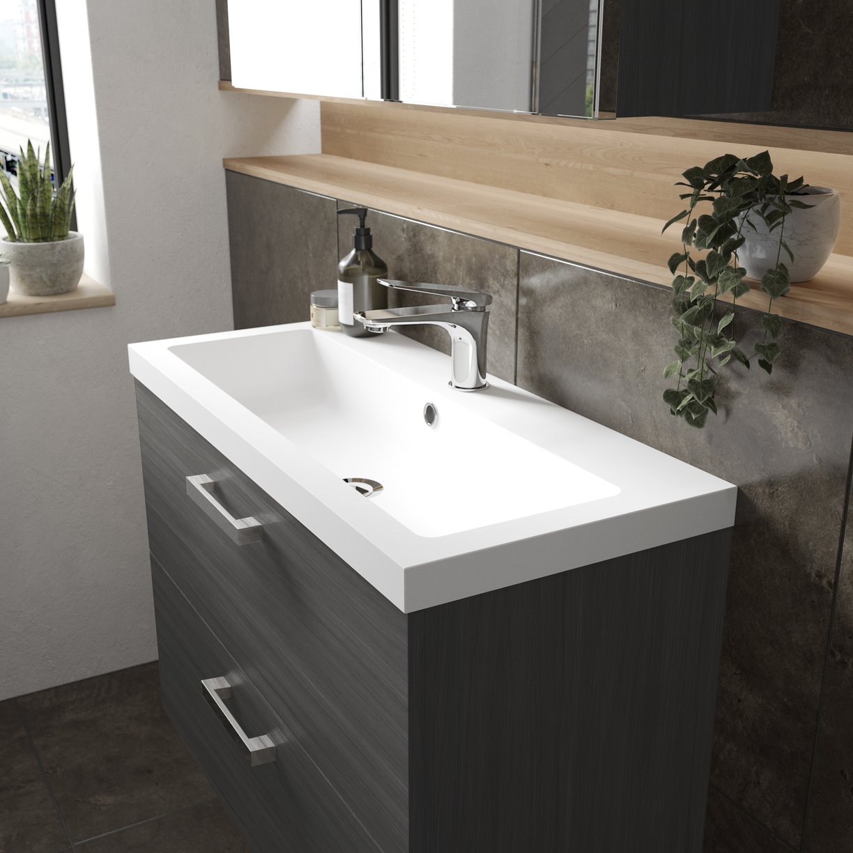 800Mm Vanity Unit & Basin - Grey Woodgrain