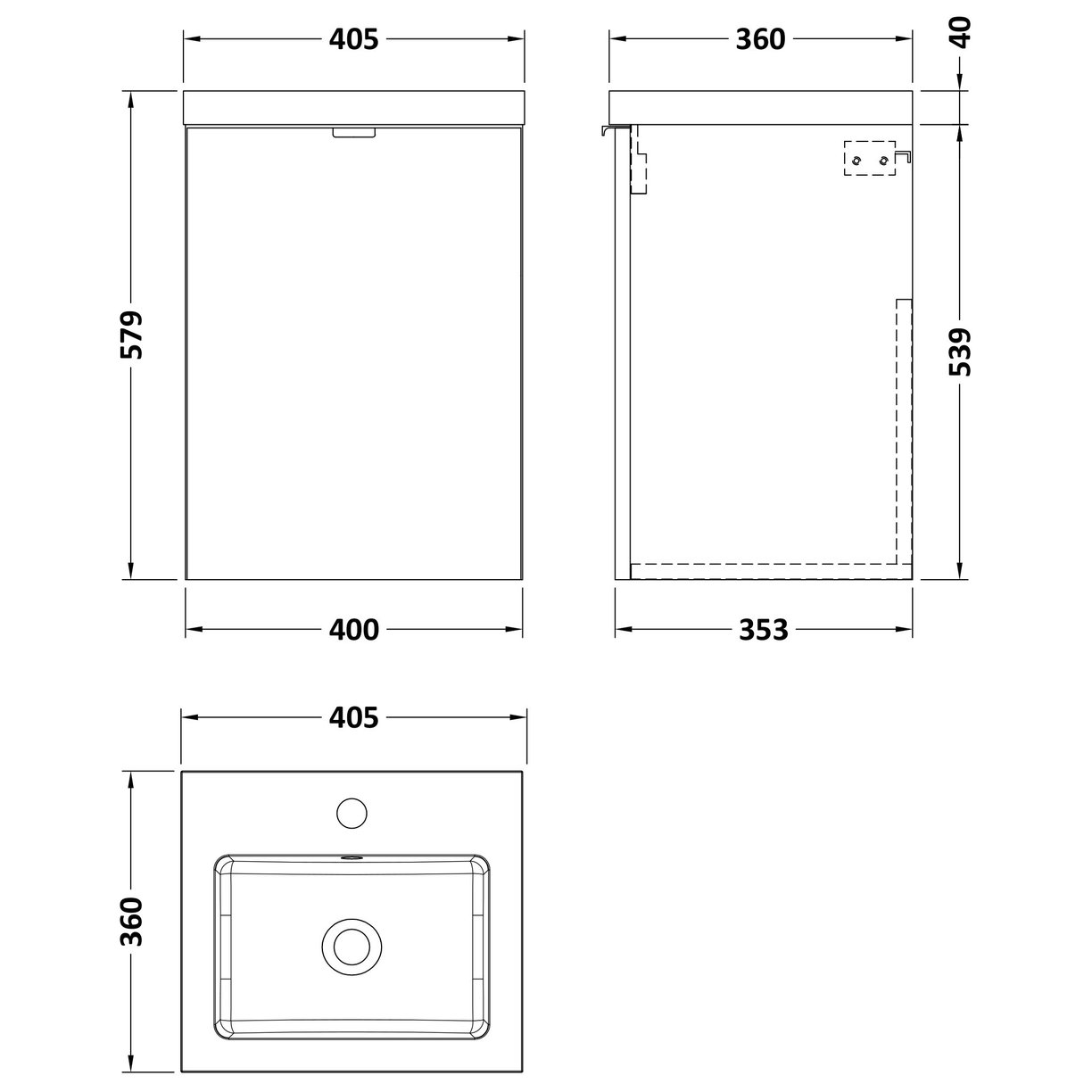 400Mm Vanity Unit & Basin - Grey Woodgrain
