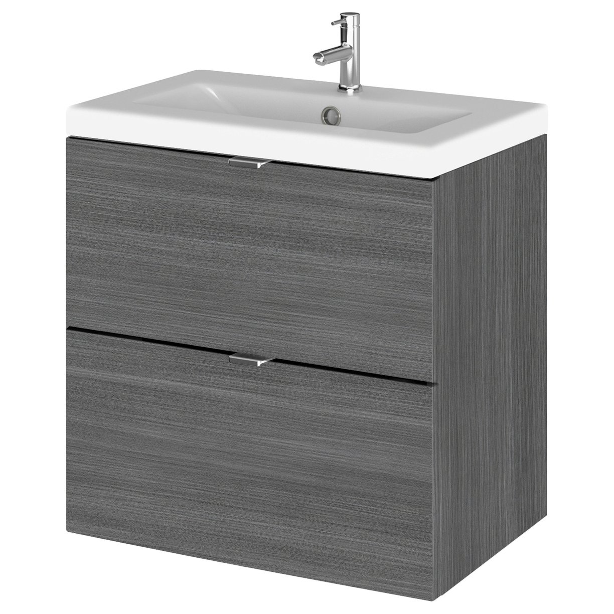 500 2-Drawer Wall Hung Unit & Basin - Grey Woodgrain