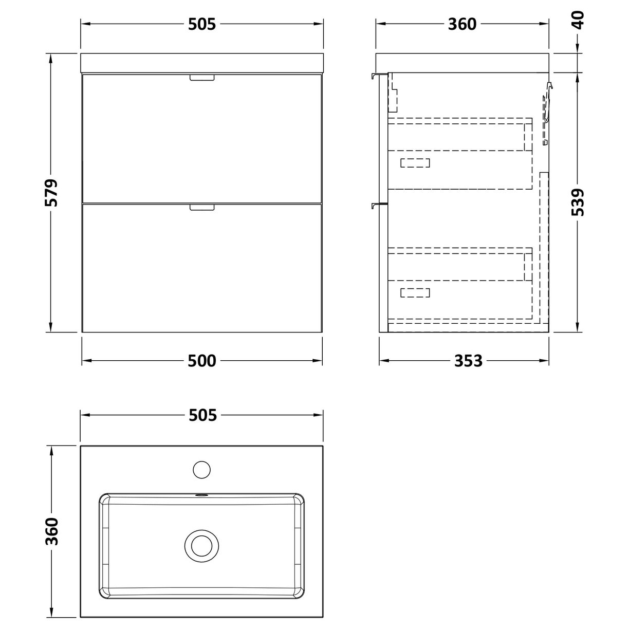 500Mm Vanity Unit & Basin - Grey Woodgrain