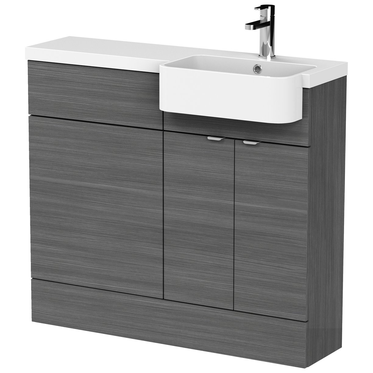 1000 Semi Recess Combi Vanity & Wc Rh - Grey Woodgrain
