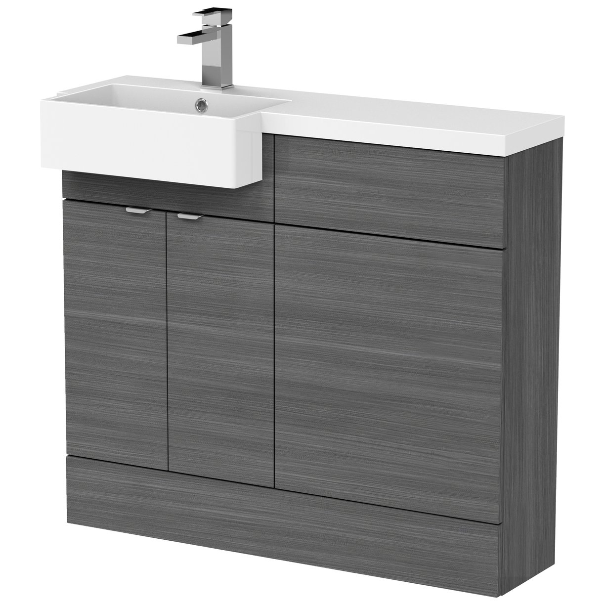 1000 Semi Recess Combi Vanity & Wc Lh - Grey Woodgrain