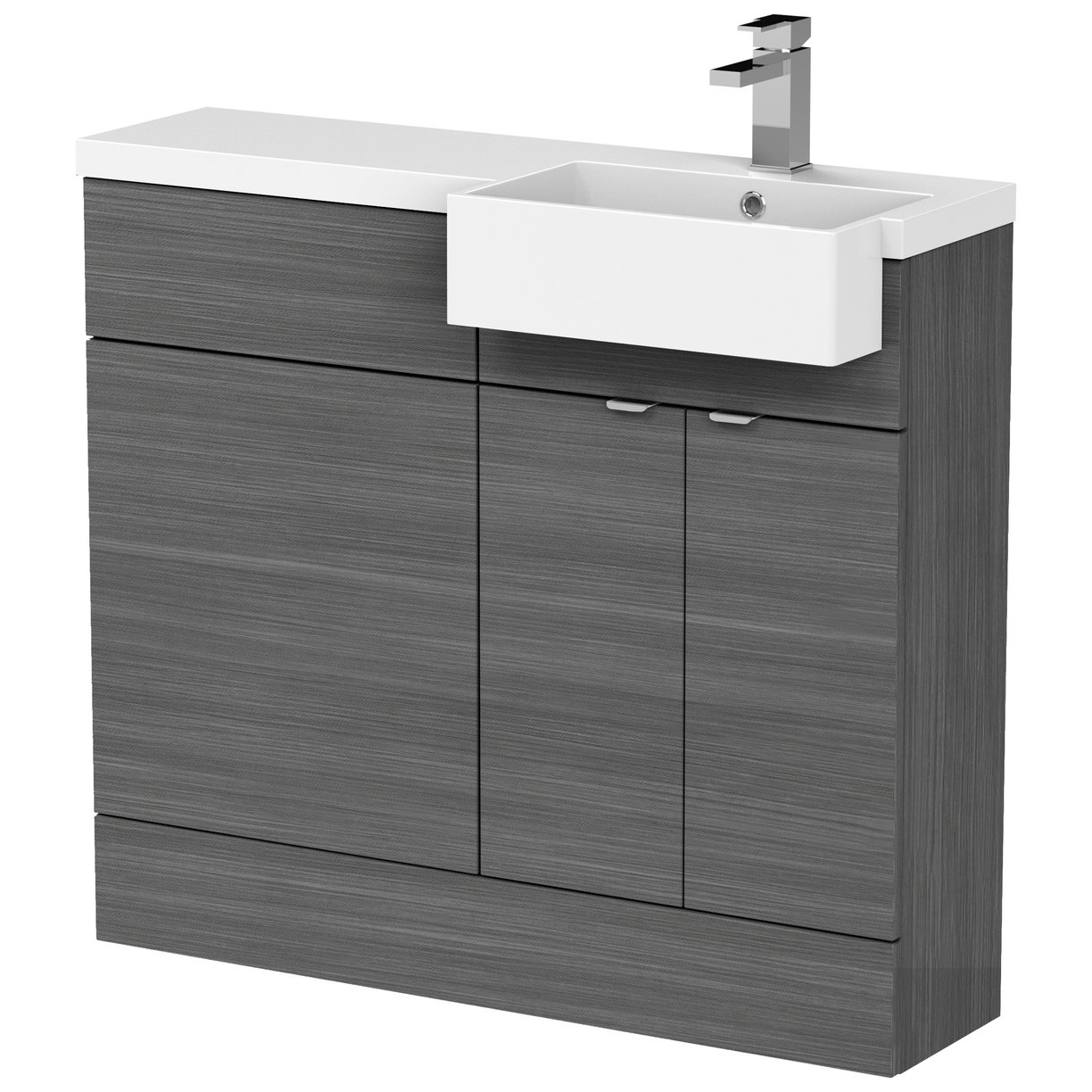 1000 Semi Recess Combi Vanity & Wc Rh - Grey Woodgrain