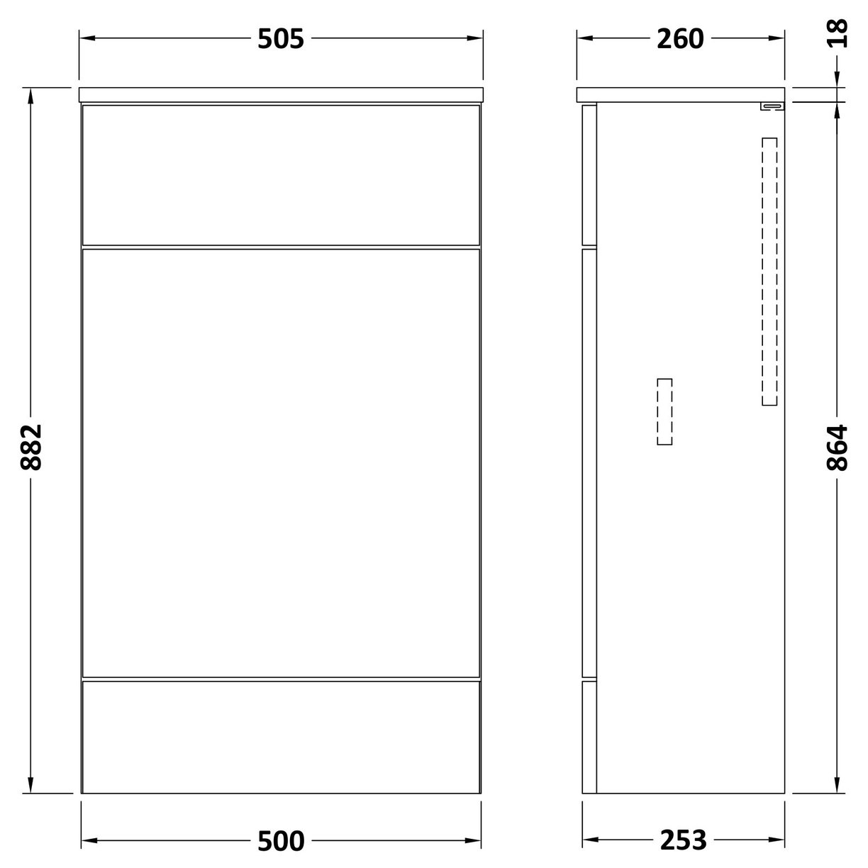 500 Wc Unit (255Mm Deep)       - Black Woodgrain