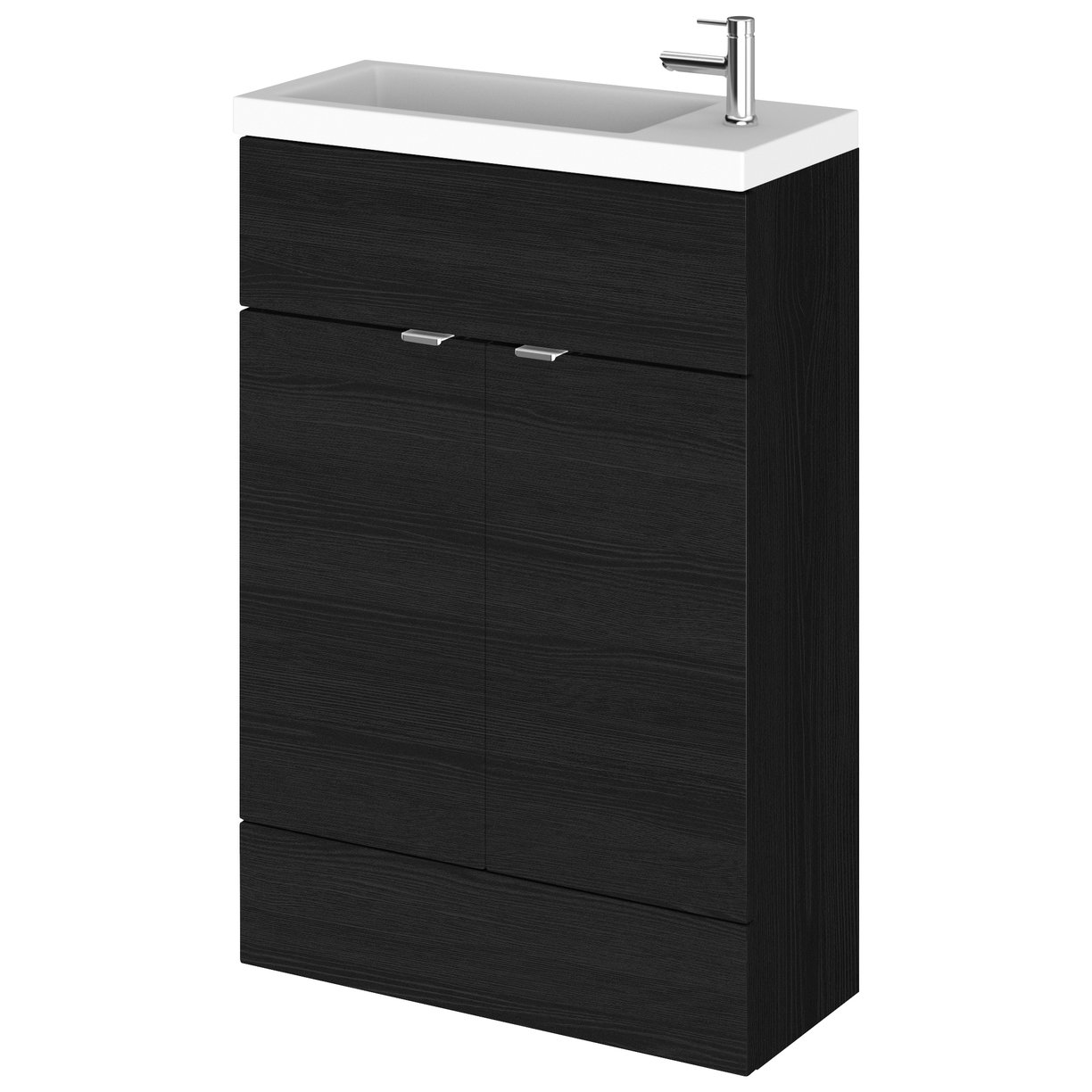 600Mm Compact Vanity Unit & Basin - Black Woodgrain