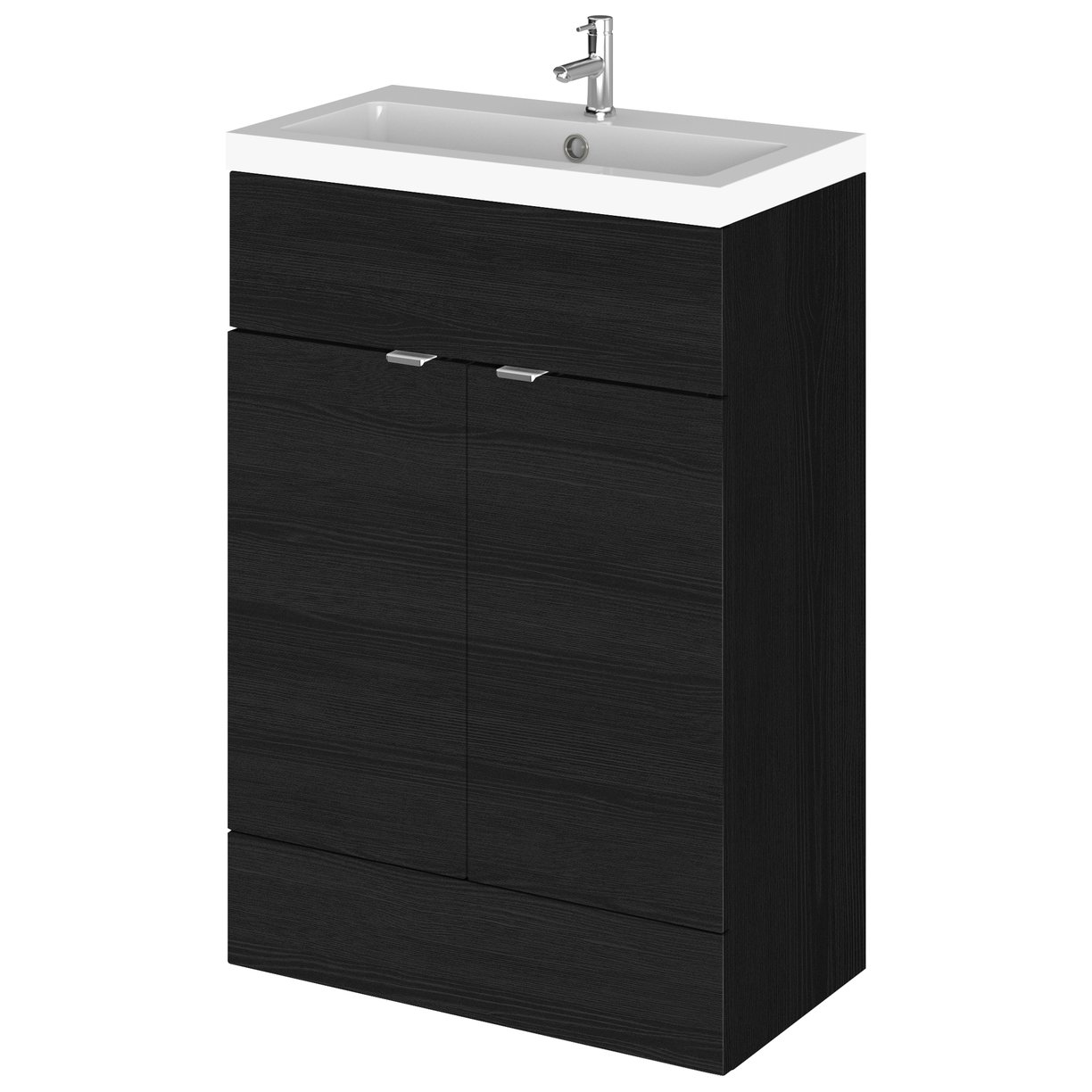 600Mm Fd Vanity Unit & Basin - Black Woodgrain