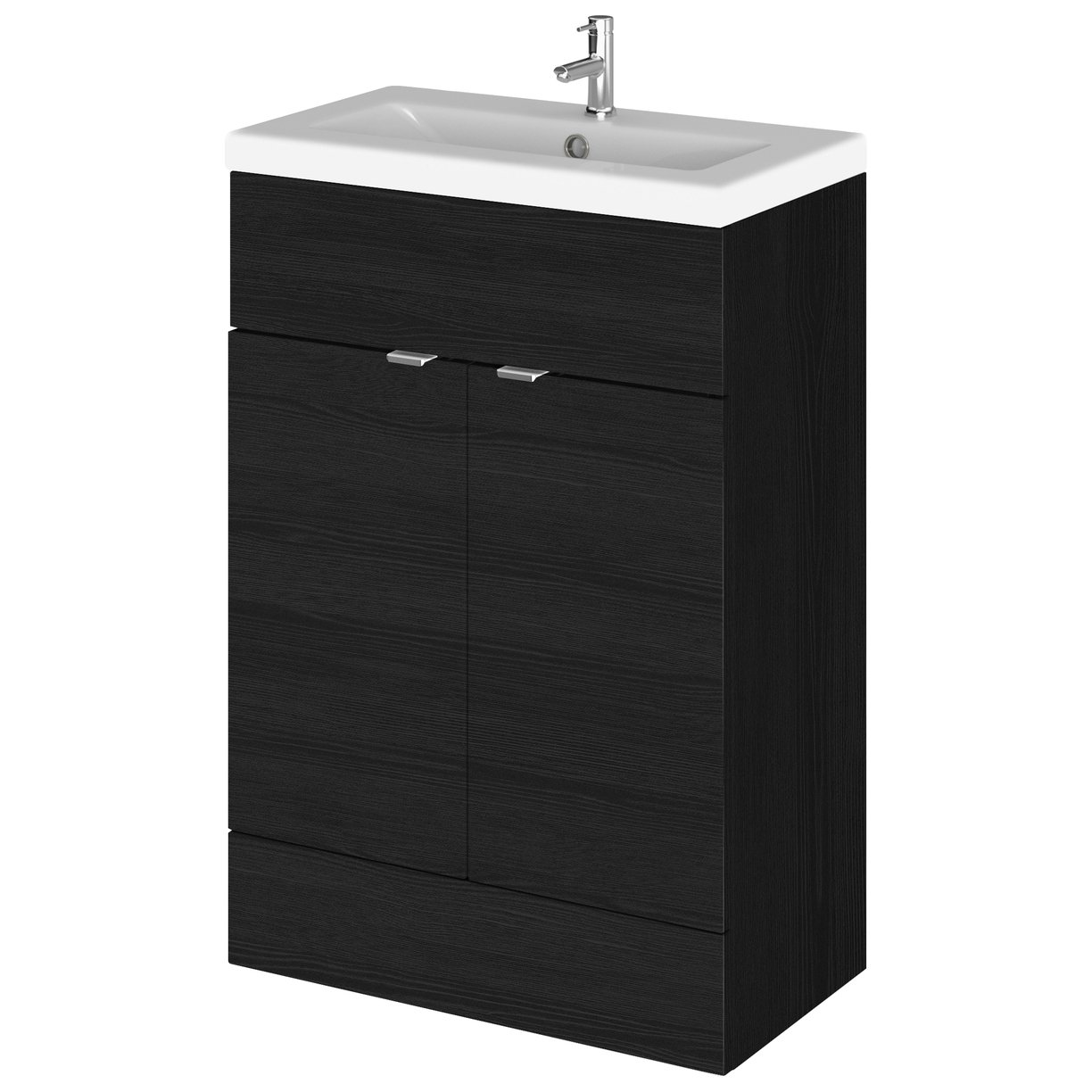 600Mm Fd Vanity Unit & Basin - Black Woodgrain