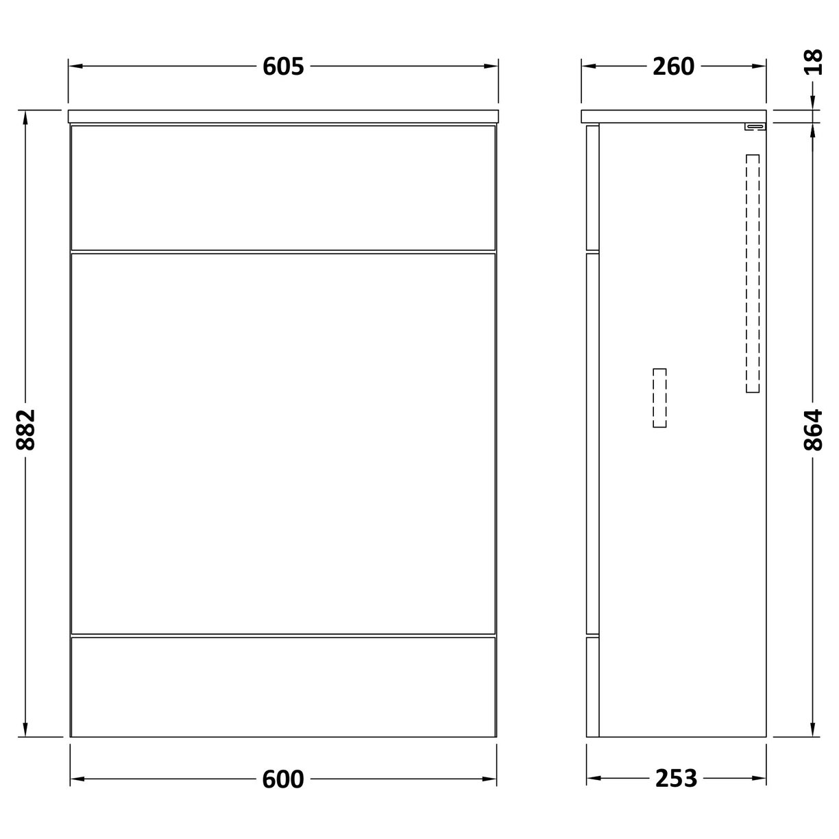 600 Wc Unit (255Mm Deep)       - Black Woodgrain