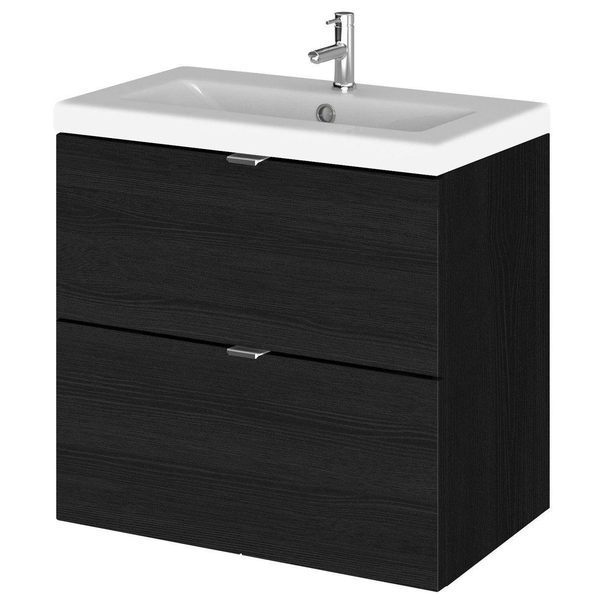 600 Wall Hung 2-Drawer Unit & Basin - Black Woodgrain