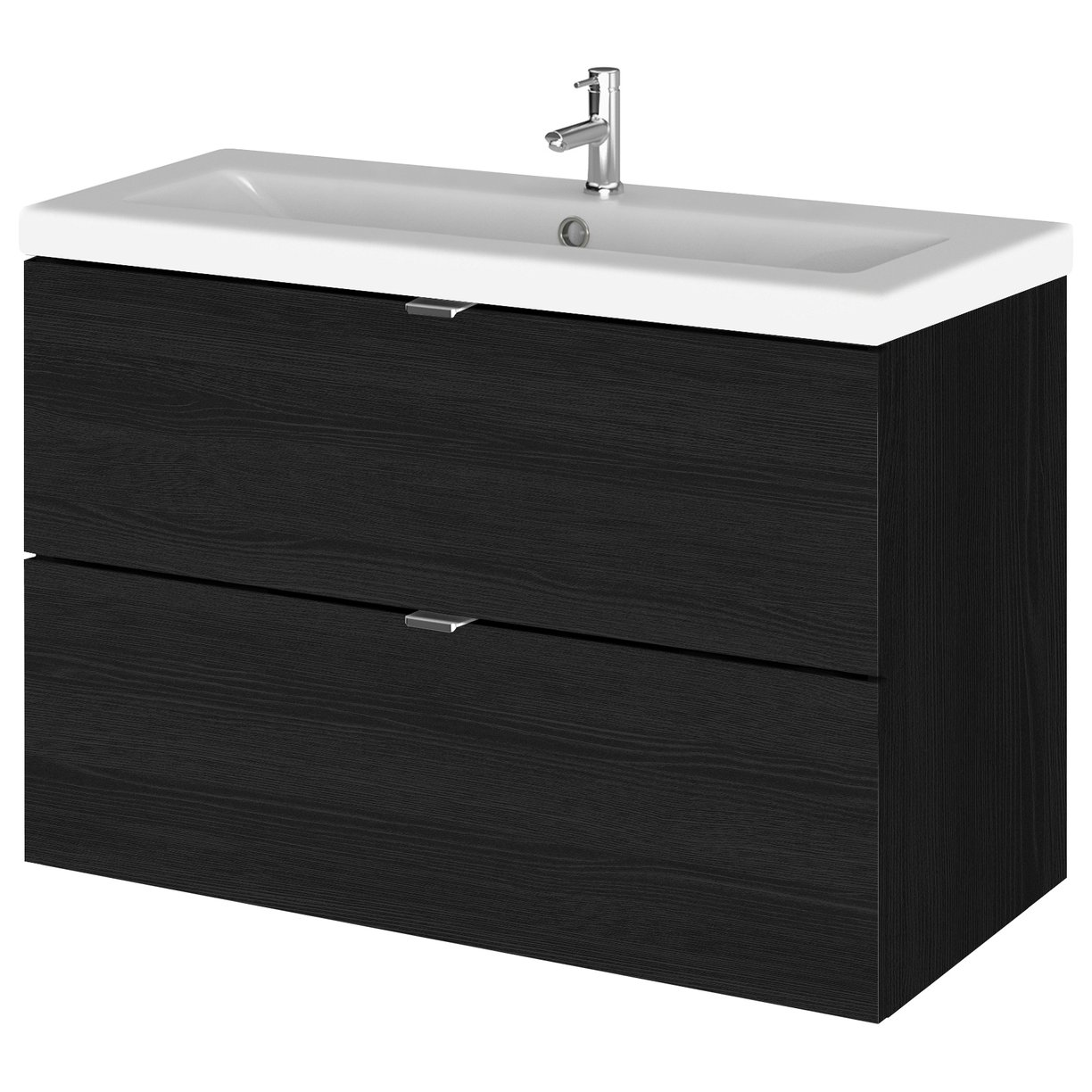 800 Wall Hung 2-Drawer Unit & Basin - Black Woodgrain