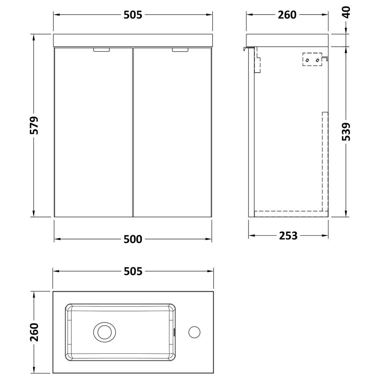 500Mm Vanity Unit & Basin - Black Woodgrain