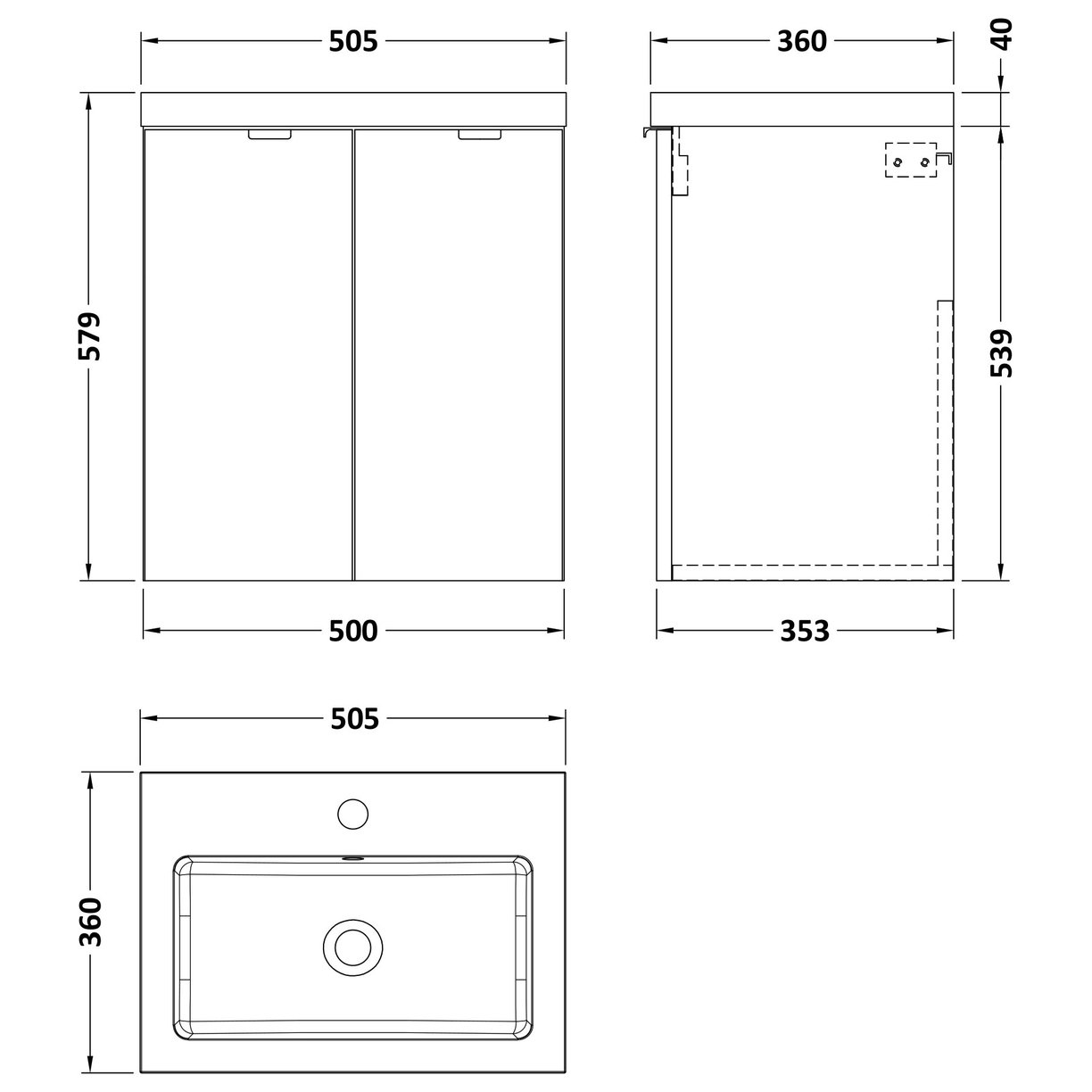 500Mm Vanity Unit & Basin - Black Woodgrain